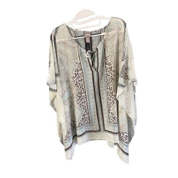 Chicos Womens Multicolor Paisley Drawstring Cape Kimono Poncho Blouse Size L/XL - Picture 1 of 8